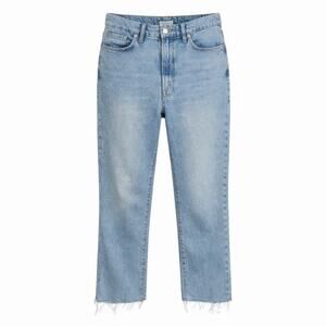 Good American Jeans Womens Size 10/30 Blue Straight Leg Raw Split Hem Distressed